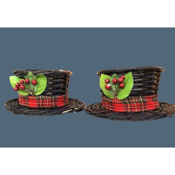 SET OF 2 SNOWMAN 8" HATS CHRISTMAS DECORATION CANDLE/VASE HOLDER - Picture 1 of 7